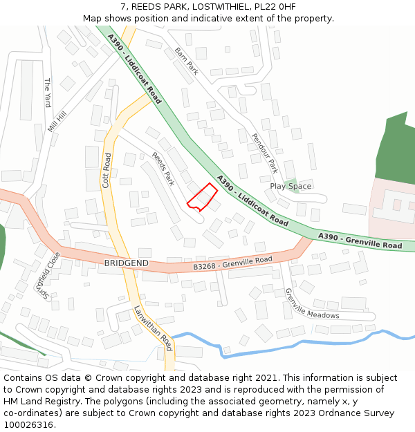 7, REEDS PARK, LOSTWITHIEL, PL22 0HF: Location map and indicative extent of plot