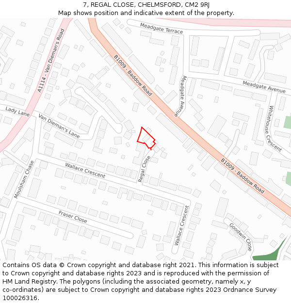 7, REGAL CLOSE, CHELMSFORD, CM2 9RJ: Location map and indicative extent of plot