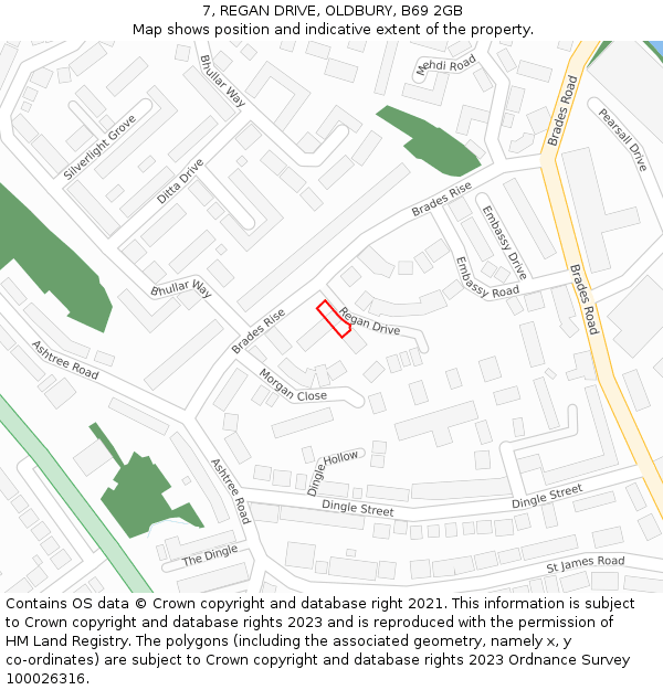 7, REGAN DRIVE, OLDBURY, B69 2GB: Location map and indicative extent of plot