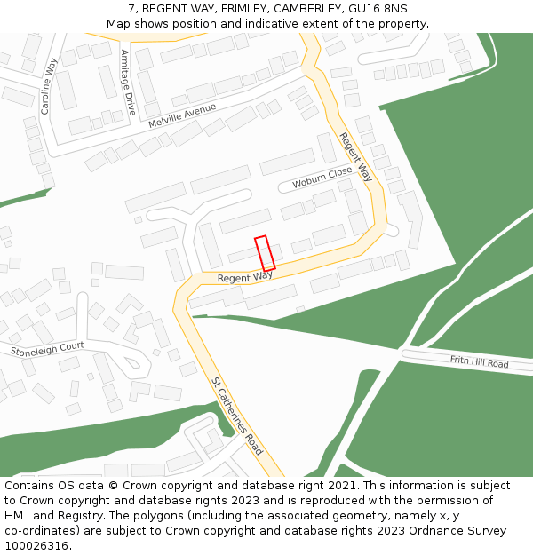 7, REGENT WAY, FRIMLEY, CAMBERLEY, GU16 8NS: Location map and indicative extent of plot