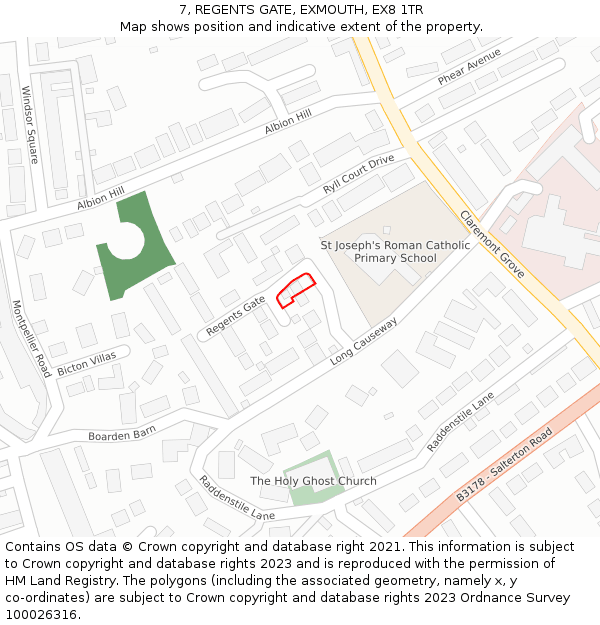 7, REGENTS GATE, EXMOUTH, EX8 1TR: Location map and indicative extent of plot