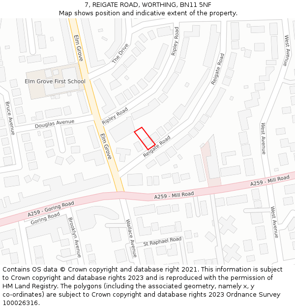 7, REIGATE ROAD, WORTHING, BN11 5NF: Location map and indicative extent of plot