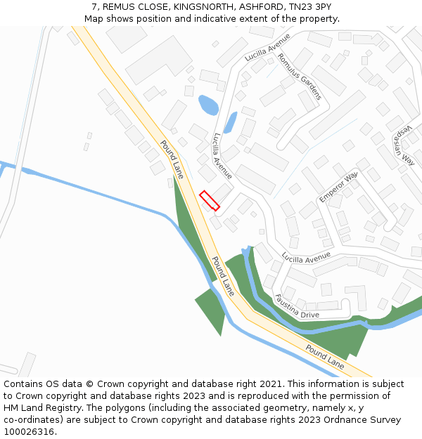 7, REMUS CLOSE, KINGSNORTH, ASHFORD, TN23 3PY: Location map and indicative extent of plot