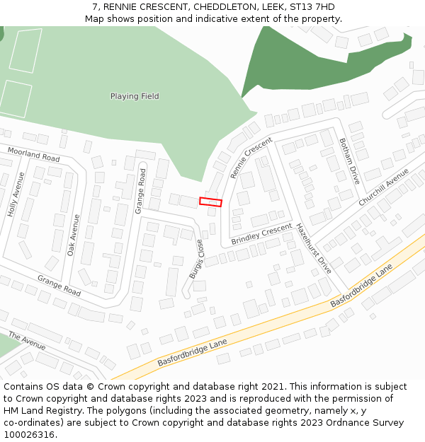 7, RENNIE CRESCENT, CHEDDLETON, LEEK, ST13 7HD: Location map and indicative extent of plot