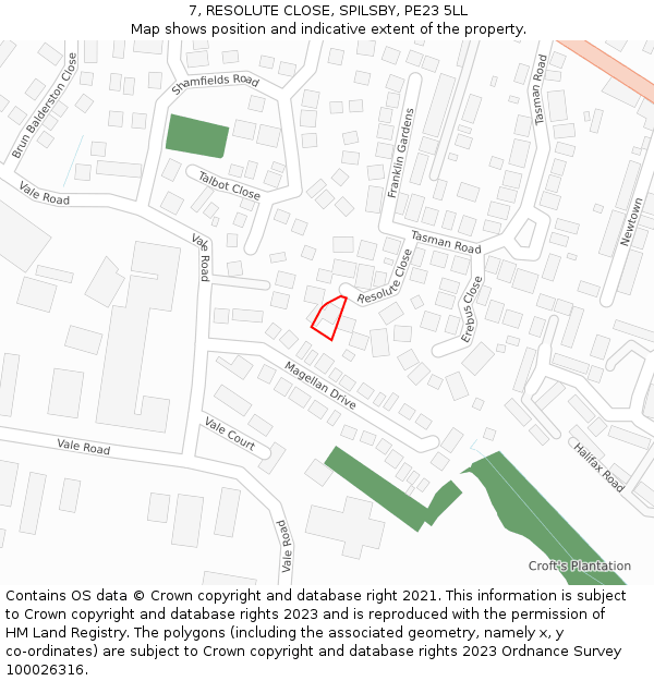 7, RESOLUTE CLOSE, SPILSBY, PE23 5LL: Location map and indicative extent of plot