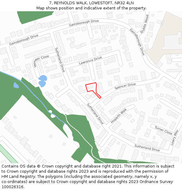 7, REYNOLDS WALK, LOWESTOFT, NR32 4LN: Location map and indicative extent of plot