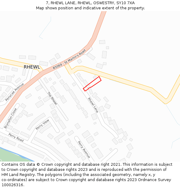 7, RHEWL LANE, RHEWL, OSWESTRY, SY10 7XA: Location map and indicative extent of plot