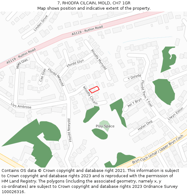 7, RHODFA CILCAIN, MOLD, CH7 1GR: Location map and indicative extent of plot