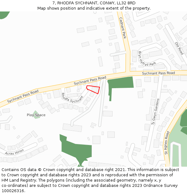 7, RHODFA SYCHNANT, CONWY, LL32 8RD: Location map and indicative extent of plot