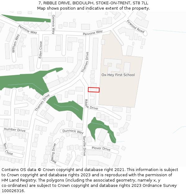 7, RIBBLE DRIVE, BIDDULPH, STOKE-ON-TRENT, ST8 7LL: Location map and indicative extent of plot