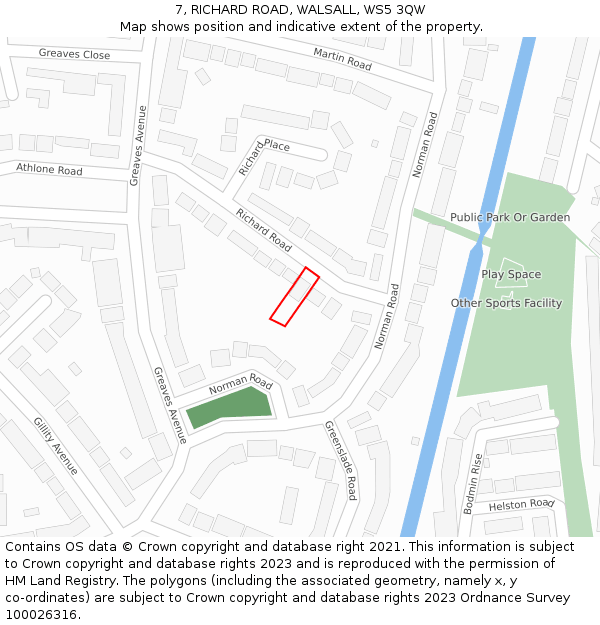7, RICHARD ROAD, WALSALL, WS5 3QW: Location map and indicative extent of plot