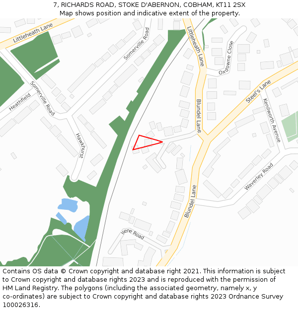 7, RICHARDS ROAD, STOKE D'ABERNON, COBHAM, KT11 2SX: Location map and indicative extent of plot
