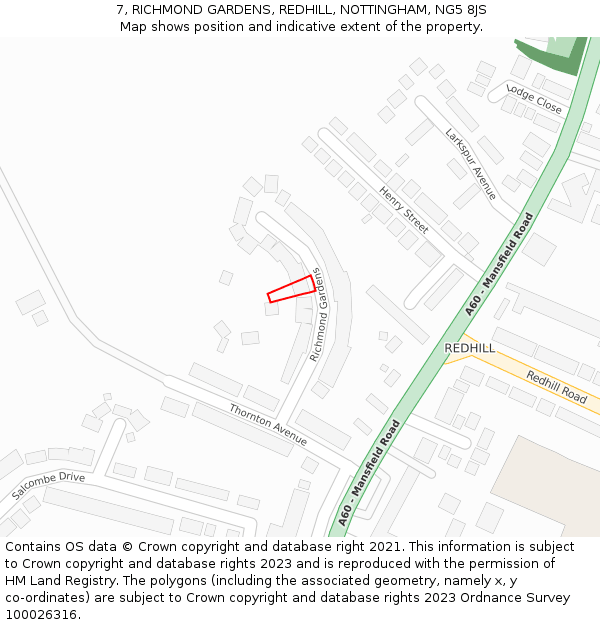 7, RICHMOND GARDENS, REDHILL, NOTTINGHAM, NG5 8JS: Location map and indicative extent of plot