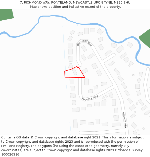 7, RICHMOND WAY, PONTELAND, NEWCASTLE UPON TYNE, NE20 9HU: Location map and indicative extent of plot