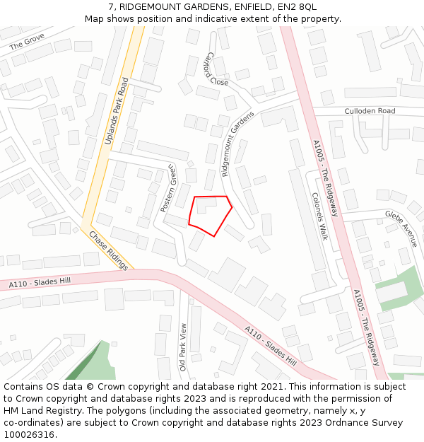 7, RIDGEMOUNT GARDENS, ENFIELD, EN2 8QL: Location map and indicative extent of plot