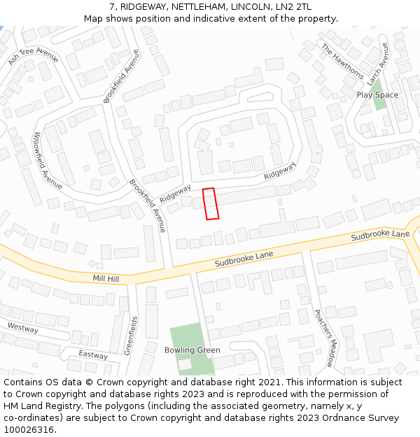 7, RIDGEWAY, NETTLEHAM, LINCOLN, LN2 2TL: Location map and indicative extent of plot