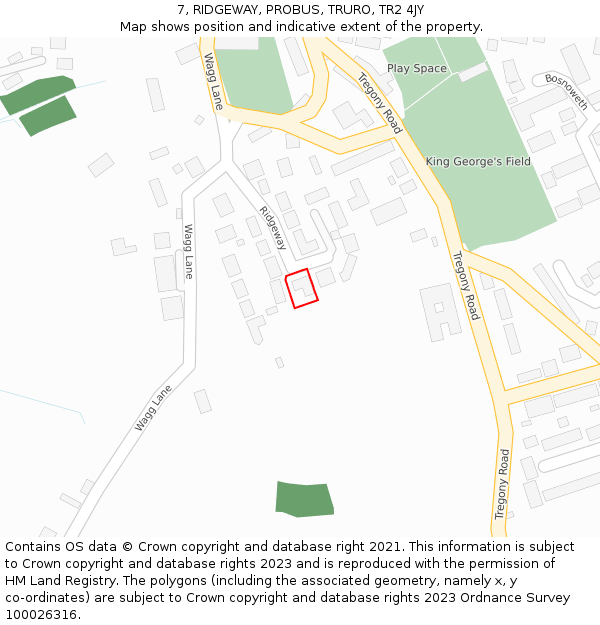 7, RIDGEWAY, PROBUS, TRURO, TR2 4JY: Location map and indicative extent of plot