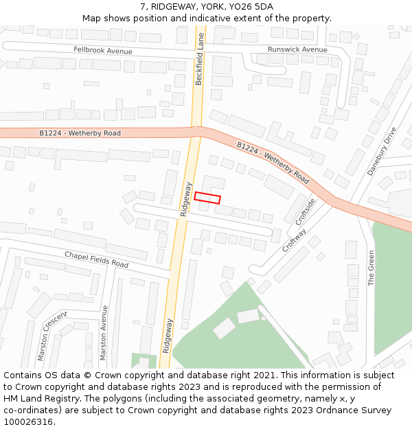 7, RIDGEWAY, YORK, YO26 5DA: Location map and indicative extent of plot