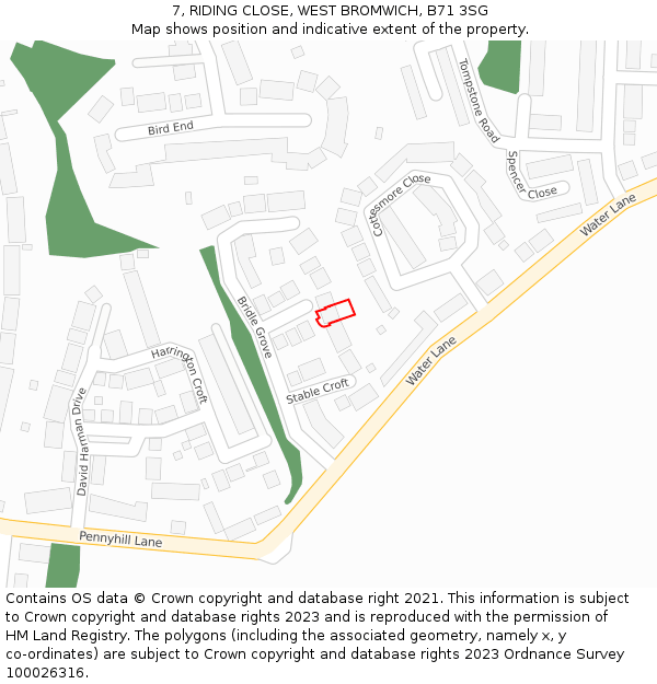 7, RIDING CLOSE, WEST BROMWICH, B71 3SG: Location map and indicative extent of plot