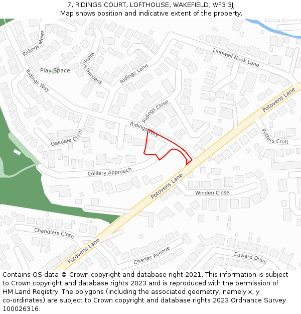 7, RIDINGS COURT, LOFTHOUSE, WAKEFIELD, WF3 3JJ: Location map and indicative extent of plot