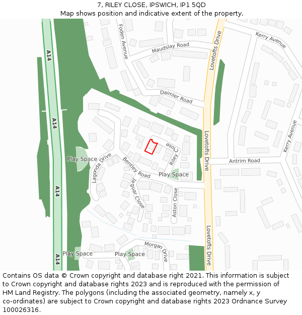 7, RILEY CLOSE, IPSWICH, IP1 5QD: Location map and indicative extent of plot