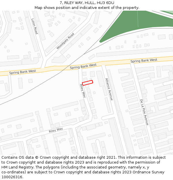 7, RILEY WAY, HULL, HU3 6DU: Location map and indicative extent of plot