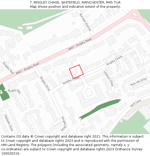 7, RINGLEY CHASE, WHITEFIELD, MANCHESTER, M45 7UA: Location map and indicative extent of plot