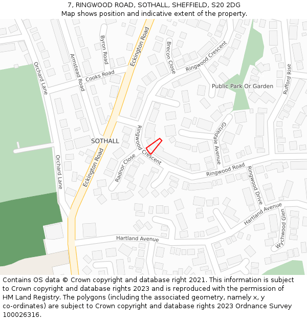 7, RINGWOOD ROAD, SOTHALL, SHEFFIELD, S20 2DG: Location map and indicative extent of plot