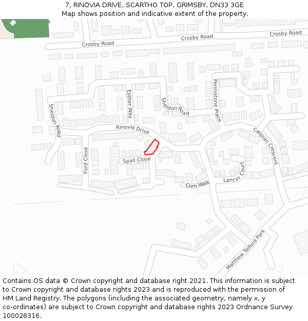 7, RINOVIA DRIVE, SCARTHO TOP, GRIMSBY, DN33 3GE: Location map and indicative extent of plot