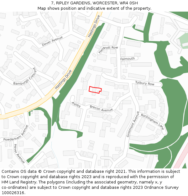 7, RIPLEY GARDENS, WORCESTER, WR4 0SH: Location map and indicative extent of plot