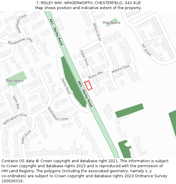 7, RISLEY WAY, WINGERWORTH, CHESTERFIELD, S42 6UE: Location map and indicative extent of plot