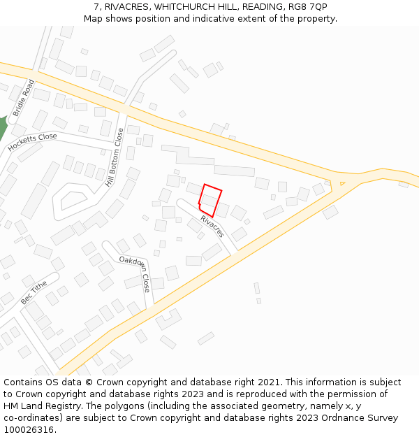 7, RIVACRES, WHITCHURCH HILL, READING, RG8 7QP: Location map and indicative extent of plot