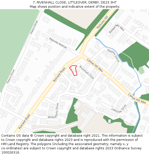 7, RIVENHALL CLOSE, LITTLEOVER, DERBY, DE23 3HT: Location map and indicative extent of plot