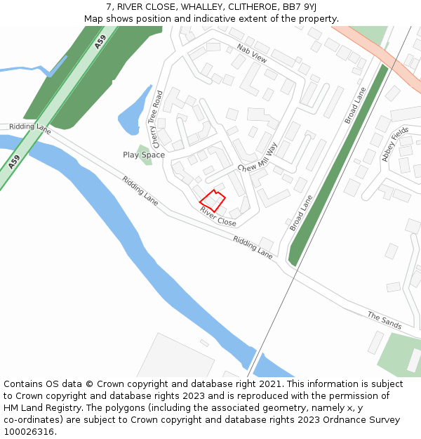 7, RIVER CLOSE, WHALLEY, CLITHEROE, BB7 9YJ: Location map and indicative extent of plot