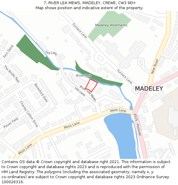 7, RIVER LEA MEWS, MADELEY, CREWE, CW3 9EH: Location map and indicative extent of plot