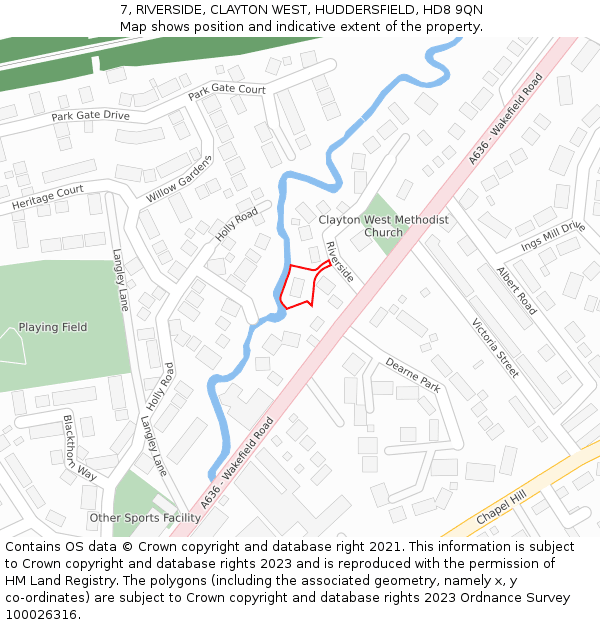 7, RIVERSIDE, CLAYTON WEST, HUDDERSFIELD, HD8 9QN: Location map and indicative extent of plot