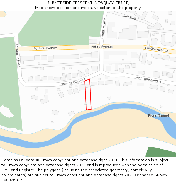 7, RIVERSIDE CRESCENT, NEWQUAY, TR7 1PJ: Location map and indicative extent of plot