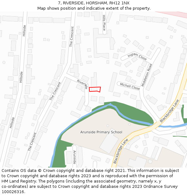 7, RIVERSIDE, HORSHAM, RH12 1NX: Location map and indicative extent of plot