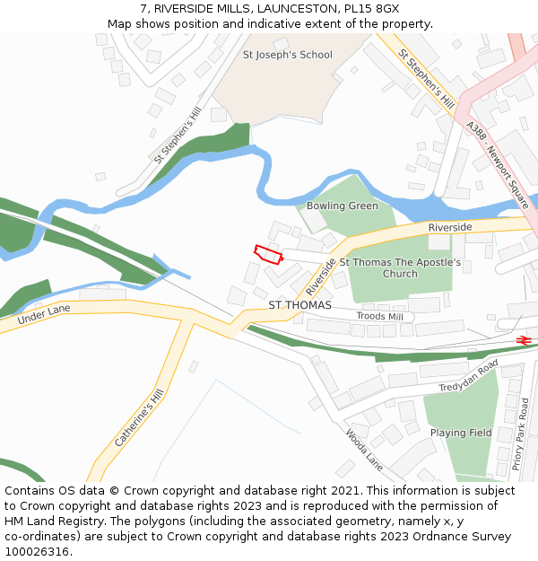 7, RIVERSIDE MILLS, LAUNCESTON, PL15 8GX: Location map and indicative extent of plot
