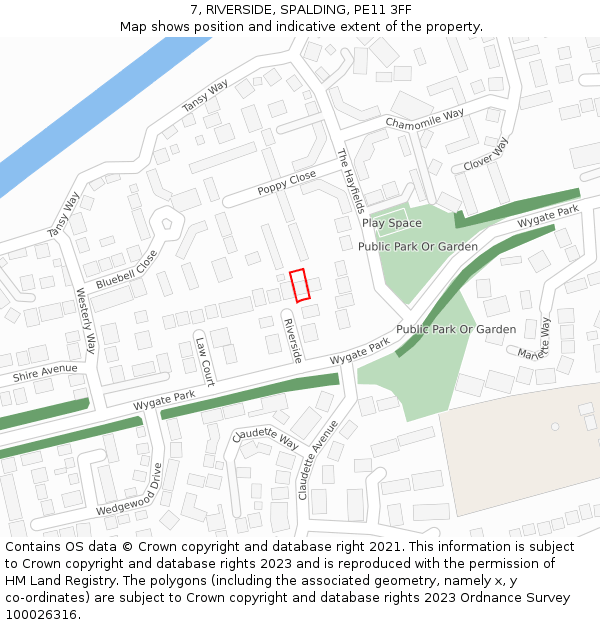 7, RIVERSIDE, SPALDING, PE11 3FF: Location map and indicative extent of plot