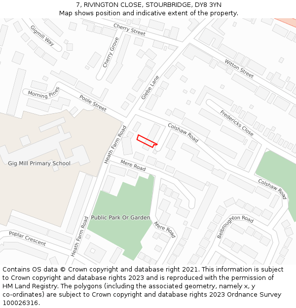 7, RIVINGTON CLOSE, STOURBRIDGE, DY8 3YN: Location map and indicative extent of plot
