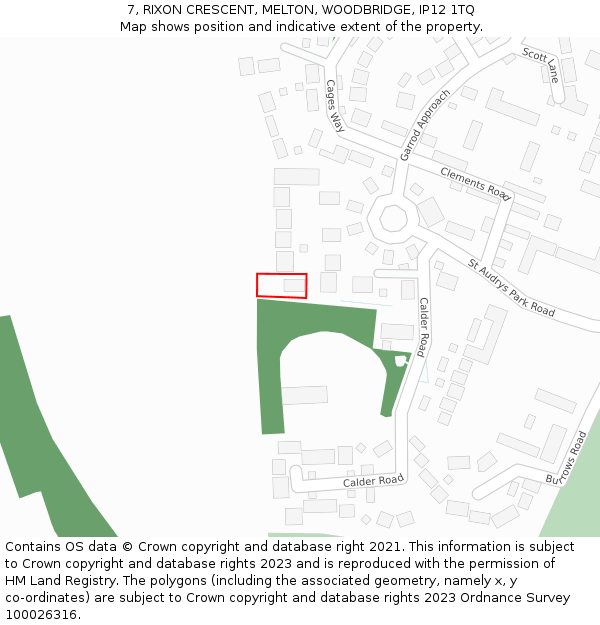 7, RIXON CRESCENT, MELTON, WOODBRIDGE, IP12 1TQ: Location map and indicative extent of plot