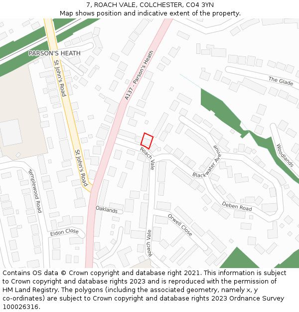 7, ROACH VALE, COLCHESTER, CO4 3YN: Location map and indicative extent of plot