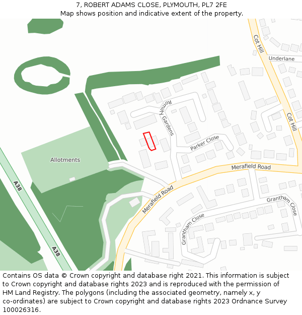 7, ROBERT ADAMS CLOSE, PLYMOUTH, PL7 2FE: Location map and indicative extent of plot