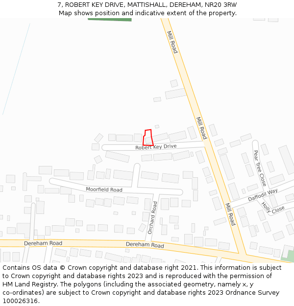 7, ROBERT KEY DRIVE, MATTISHALL, DEREHAM, NR20 3RW: Location map and indicative extent of plot