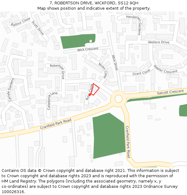 7, ROBERTSON DRIVE, WICKFORD, SS12 9QH: Location map and indicative extent of plot
