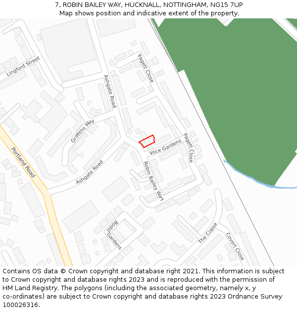 7, ROBIN BAILEY WAY, HUCKNALL, NOTTINGHAM, NG15 7UP: Location map and indicative extent of plot