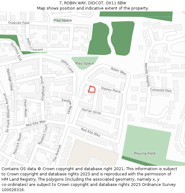 7, ROBIN WAY, DIDCOT, OX11 6BW: Location map and indicative extent of plot