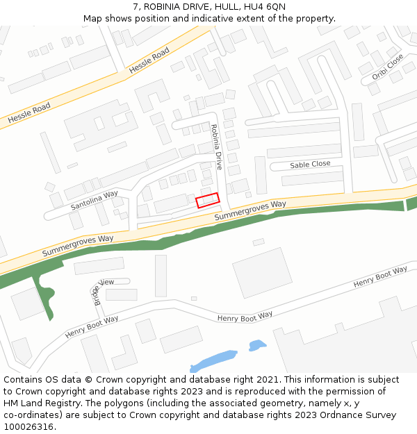 7, ROBINIA DRIVE, HULL, HU4 6QN: Location map and indicative extent of plot