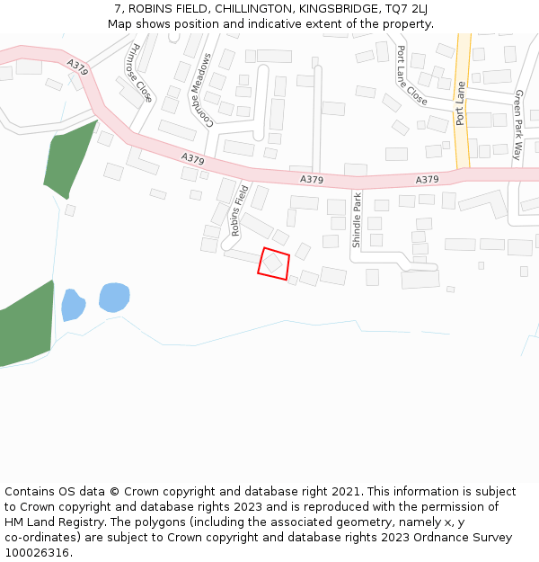 7, ROBINS FIELD, CHILLINGTON, KINGSBRIDGE, TQ7 2LJ: Location map and indicative extent of plot